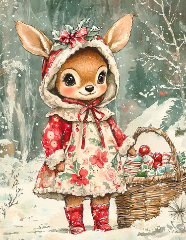 Cute Christmas Deer, DCO-102159, Sign For Wreath, 10x10in Metal Sign